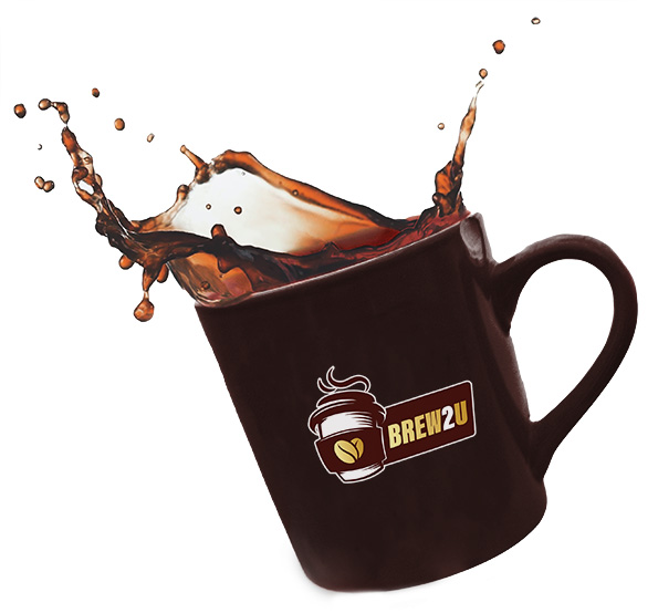 Brew 2 U Logo on a cup of coffee